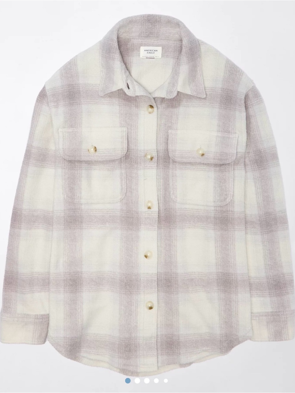 American Eagle Outfitters Cream and Light Mauve Plaid Utility Shacket Size XL